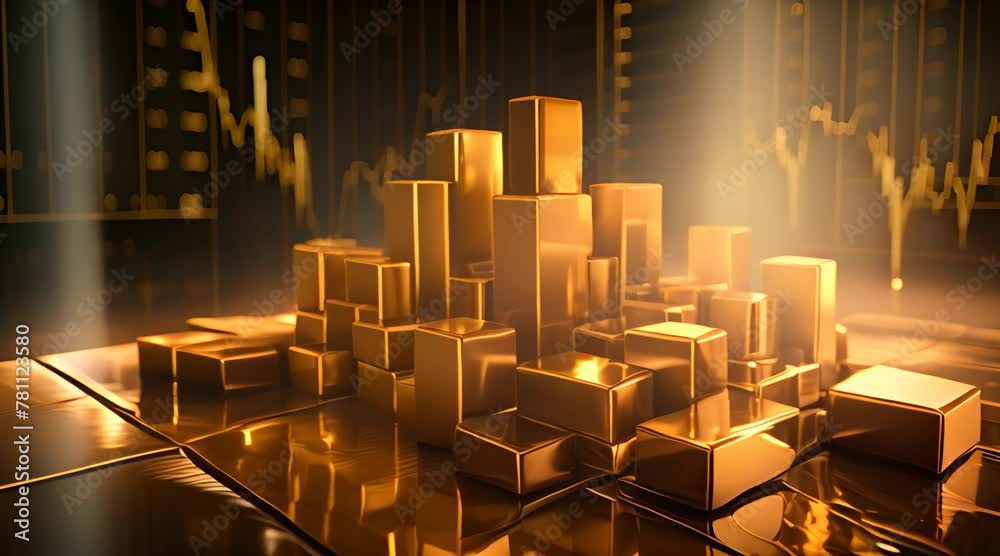 gold bars background stock market chart. business positive movement. gold market increase video gold bars background stock market chart. business positive movement. gold market increase video