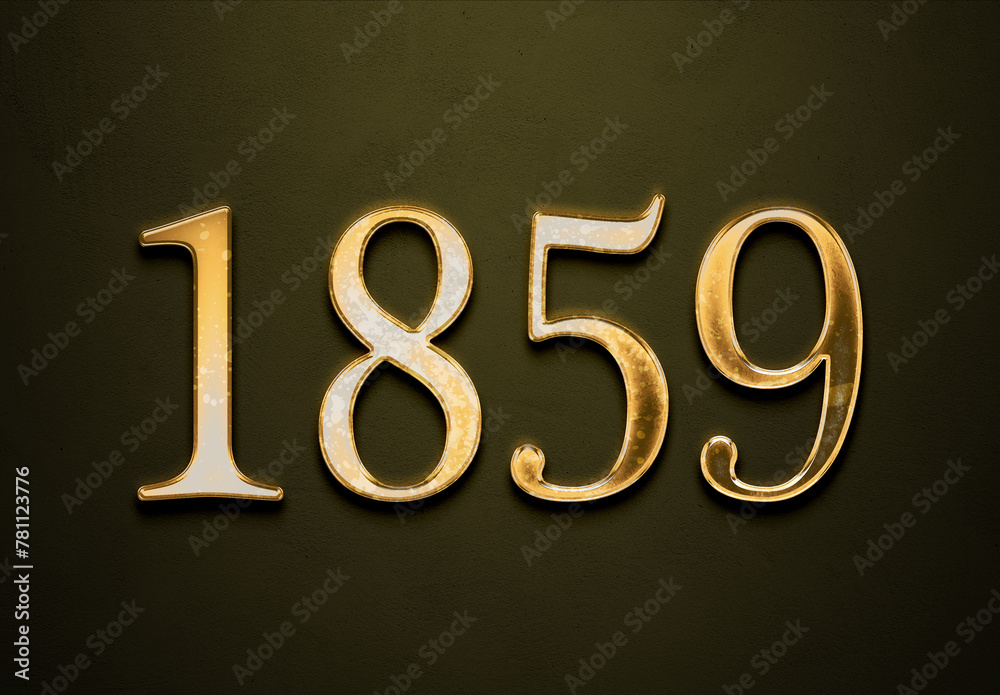 Old gold effect of 1859 number with 3D glossy style Mockup. Old gold effect of 1859 number with 3D glossy style Mockup.