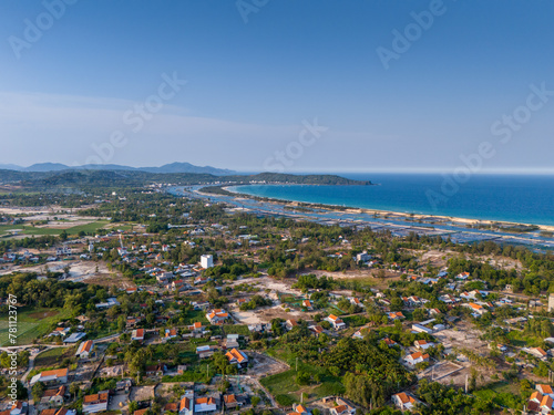 Aerial view of O Loan lagoon in sunset, Phu Yen province, Vietnam