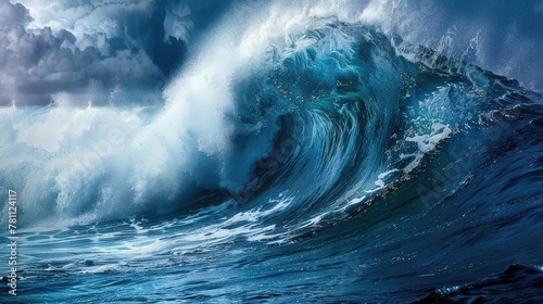 blue water, capturing the awe-inspiring beauty of a colossal wave