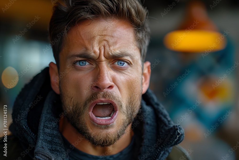 Man expressing shock in urban setting Man expressing shock in urban setting