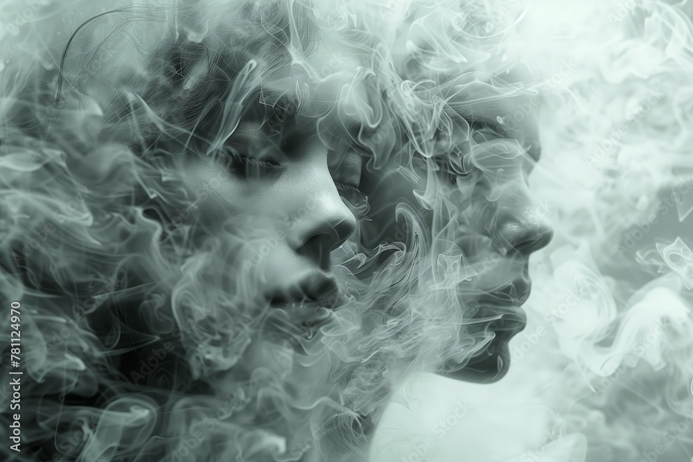 Ethereal face emerging from smoke, blurred face