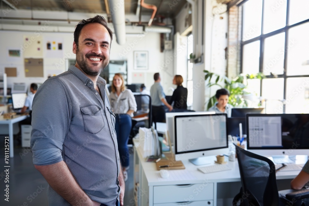 portrait of a smiling man standing in a modern office portrait of a smiling man standing in a modern office