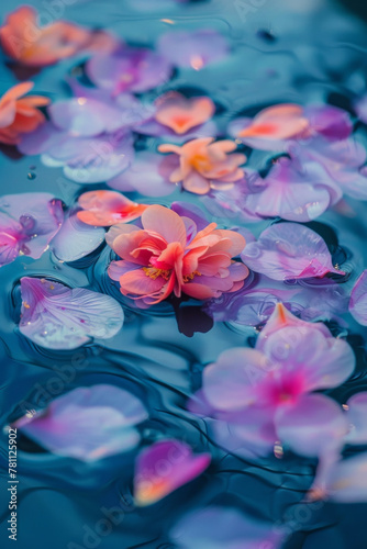 Colorful flower petals on water s surface