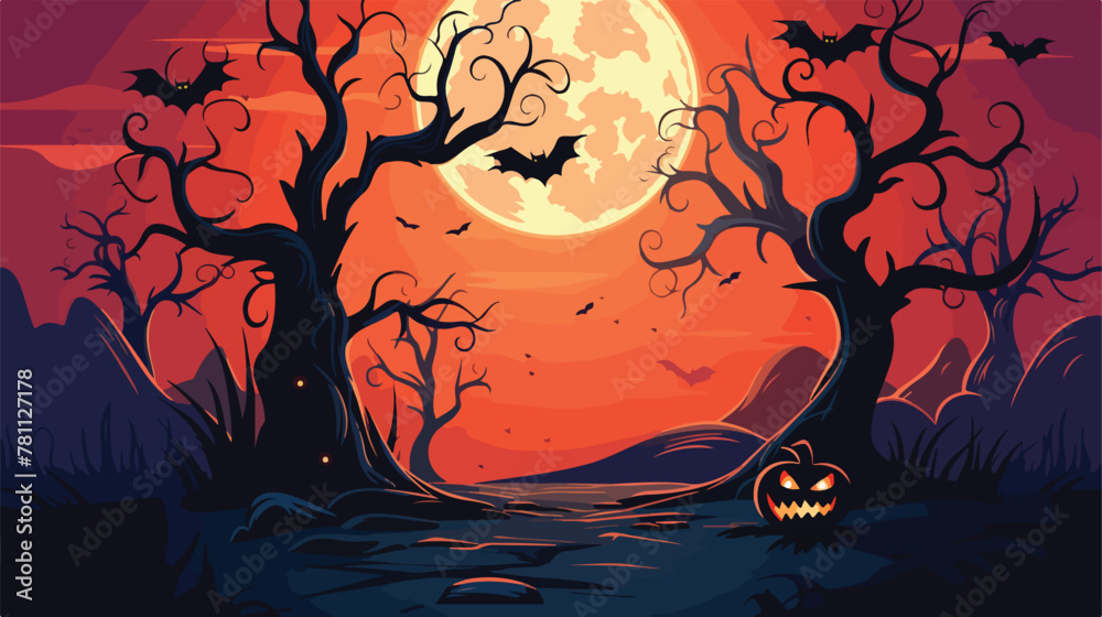 Halloween tree cartoon design Holiday and scary the
