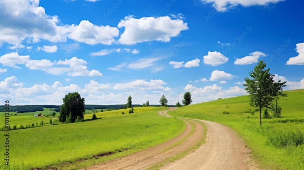 Naklejka premium A picturesque dirt road capturing rural tranquility