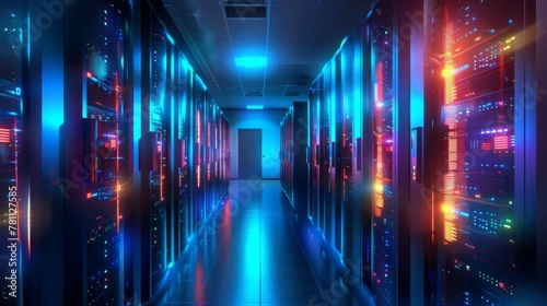 High-security cybersecurity data center  glowing servers  digital protection
