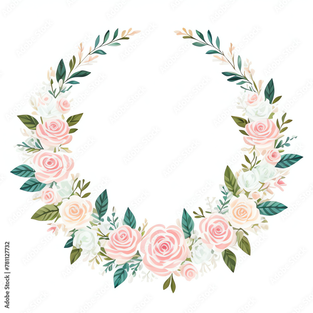 Rose wreath watercolor frame flowers, a set of illustrations in handmade 