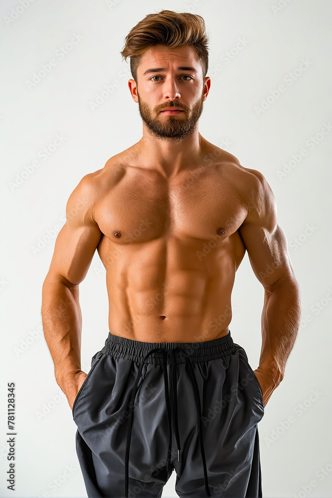 A man with a shirtless body posing.