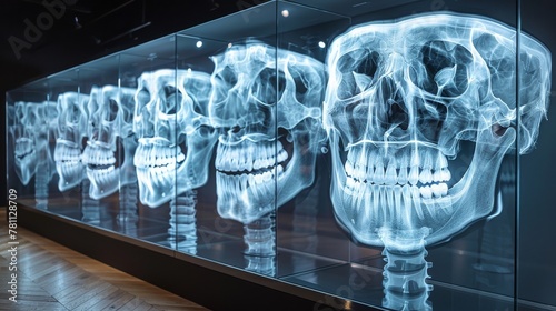Series of dental radiographs displaying human teeth and skull anatomy photo