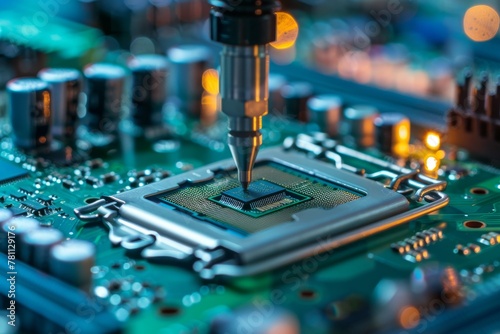 Precision robotics at work on microchip assembly in modern manufacturing