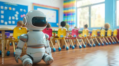 Robot Teaching Assistant in a Colorful Classroom photo