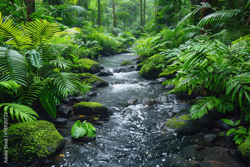 A lush forest with a flowing stream, showcasing the beauty and importance of nature conservation