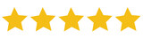 Five stars customer product rating review flat icon for apps and websites, golden 5 stars yellow score. 11:11