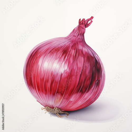 Shallot Watercolor Painting. Hand drawn red onion isolated on white background. Aquarell food ingredient illustration.