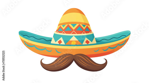 Hispanic style sombrero with brown moustache isolated in transparent background for birthday, anniversary, wedding Cinco de Mayo celebration, May 5, federal holiday Mexico