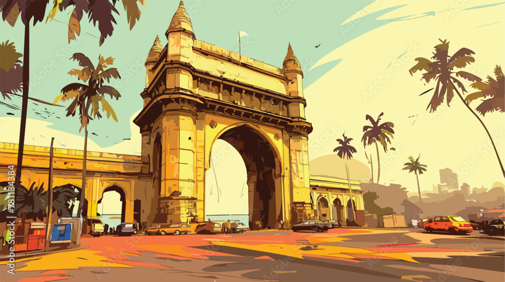 Hand drawn sketch of gate way of India Mumbai Mahar