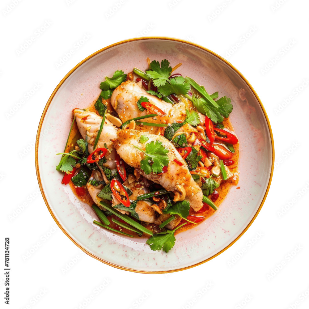 Plate of food featuring chicken and vegetables