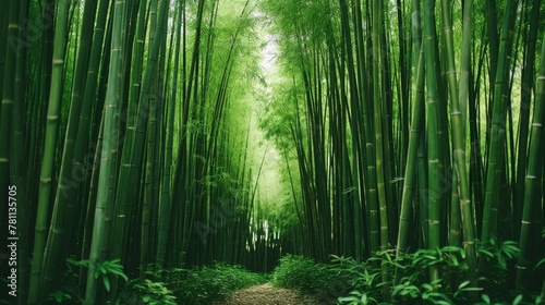 Slender bamboo plants in a serene field