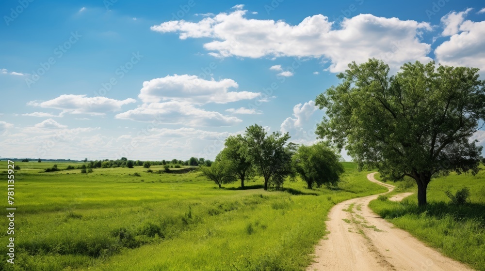 Picturesque rural dirt road winding through landscapes