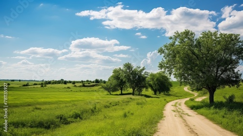 Picturesque rural dirt road winding through landscapes © stocksbyrs