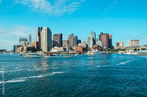 Boston Skyline, Massachusetts, USA. View from Boston Harbor.
