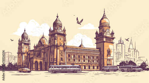 Hand drawn sketch of Mumbai Corporation India in ve