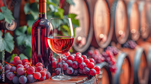 Wine and grapes: A glass of red wine with a bunch of grapes
