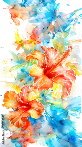 Watercolor style of red hibiscus flower on white background