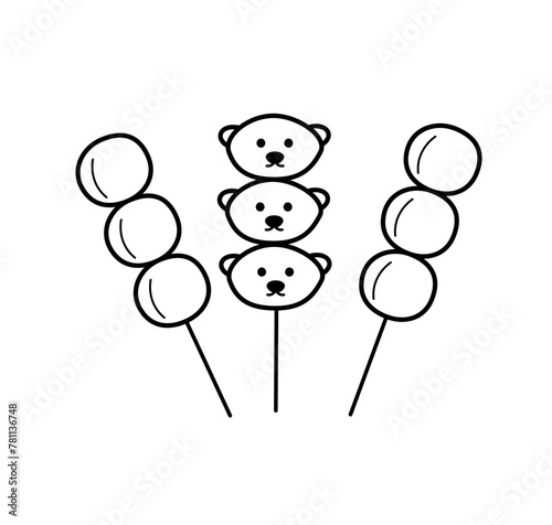 Dango Japanese dessert, doodle icon. Vector illustration of Asian cuisine isolated on white.