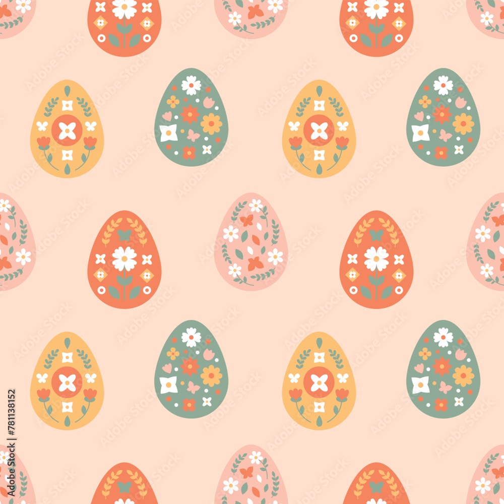 Easter folk seamless patterns in scandinavian style