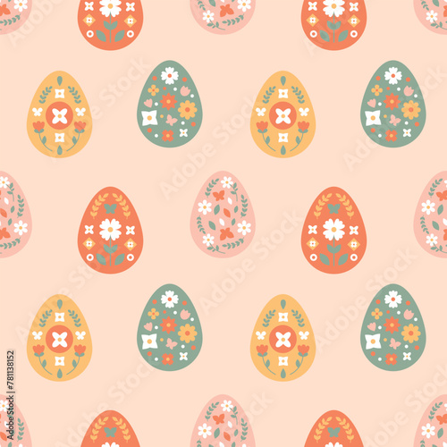Easter folk seamless patterns in scandinavian style