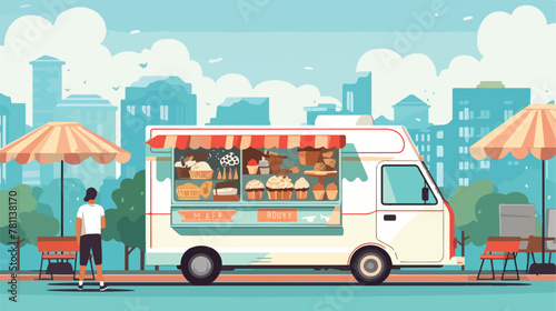 Hand drawn street food vendor concept. Food truck i
