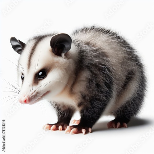 Image of isolated opossum against pure white background, ideal for presentations 