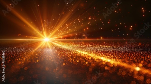 Decorative golden sun flare effect design with blurred motion glow and spotlights. Isolated on transparent background.