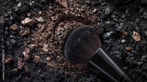 Wallpaper Mural Elegant close-up of a powder brush against a backdrop of scattered beauty products, capturing the art of makeup application Torontodigital.ca