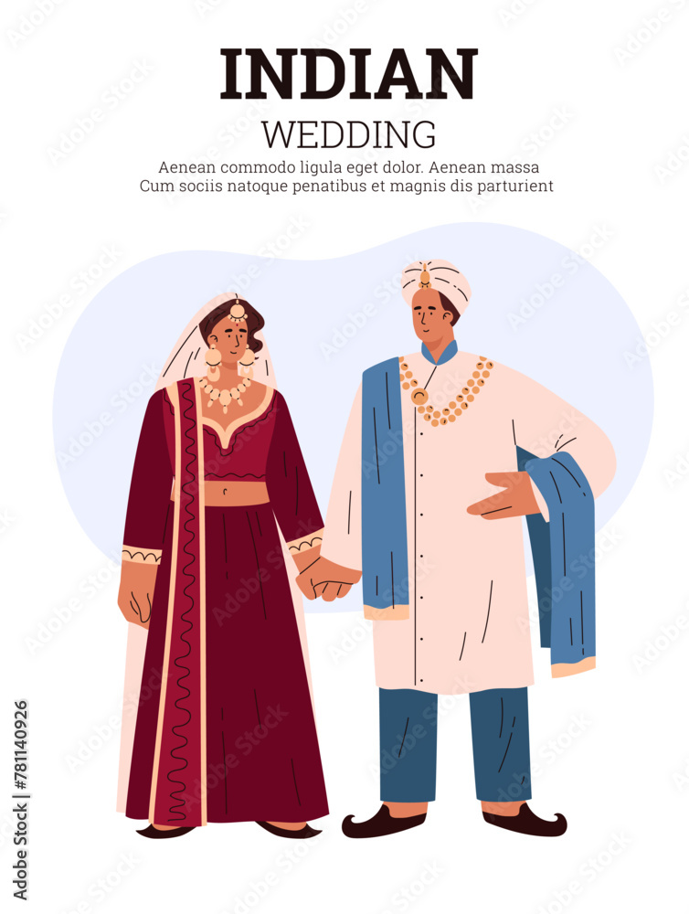 Elegant Indian couple wedding poster vector illustration