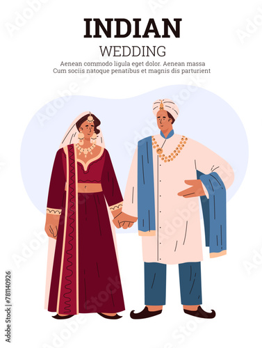 Elegant Indian couple wedding poster vector illustration