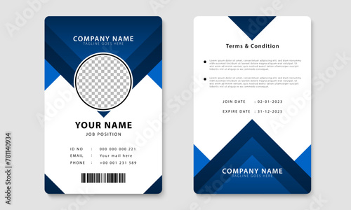 Geometric blue corporate identity card design template. Professional ID card design. Vector