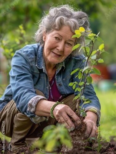 Elderly Caucasian Woman Gardening in Sunny Backyard – Serenity in Nature