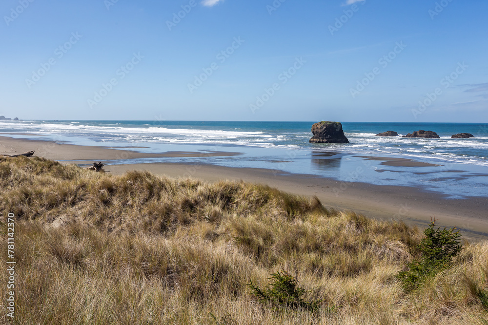 Pacific coast in Oregon in spring sunny day. Meyer Creek State Park Pacific coast in Oregon in spring sunny day. Meyer Creek State Park