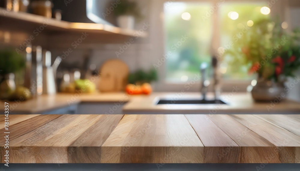 Harmonious Blend: Wood Counter in Modern Kitchen Scene