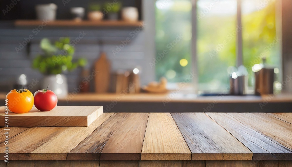 Streamlined Serenity: Wood Tabletop in Clean Kitchen Streamlined Serenity: Wood Tabletop in Clean Kitchen