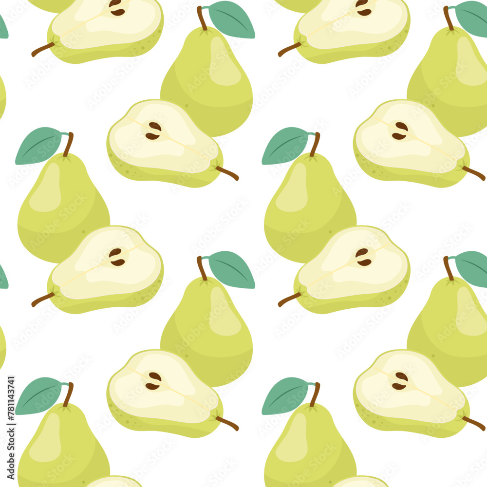 Green pear in flat style. Pattern with ripe pear. Seamless pattern for textile, wrapping paper, background. Green pear in flat style. Pattern with ripe pear. Seamless pattern for textile, wrapping paper, background.