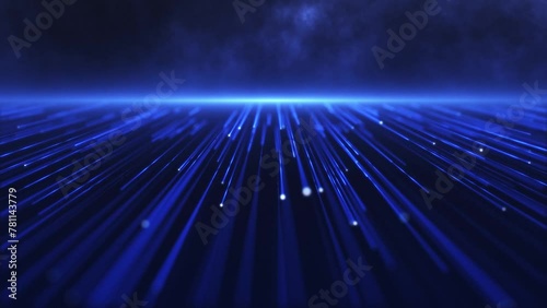 A stream of flowing blue digital fiber optic light data node particles. Communications and connectivity concept. Full HD and looping technology motion background animation. photo