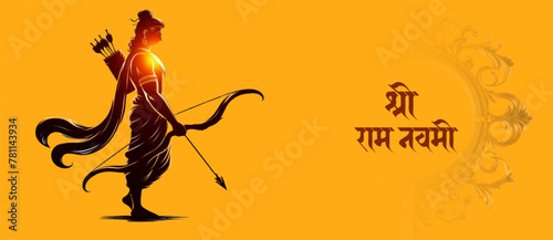 Happy Ram Navami Celebration Greeting Card Design. Lord Ram with bow and arrow
