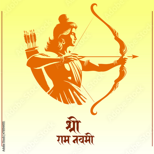 Happy Ram Navami Celebration Greeting Card Design. Lord Ram with bow and arrow