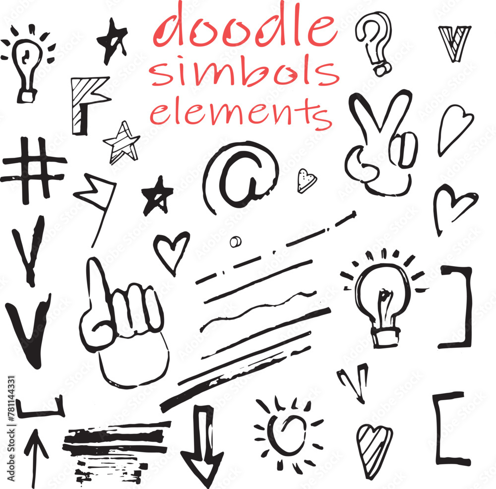 set of vector doodle symbols and signs, handwritten vector ...