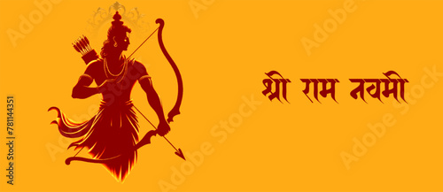 Happy Ram Navami Celebration Greeting Card Design. Lord Ram with bow and arrow