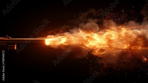 Animated 3D blast motion flashes after weapon shot with realistic muzzle flash and shotgun fire effects. Modern illustration. photo